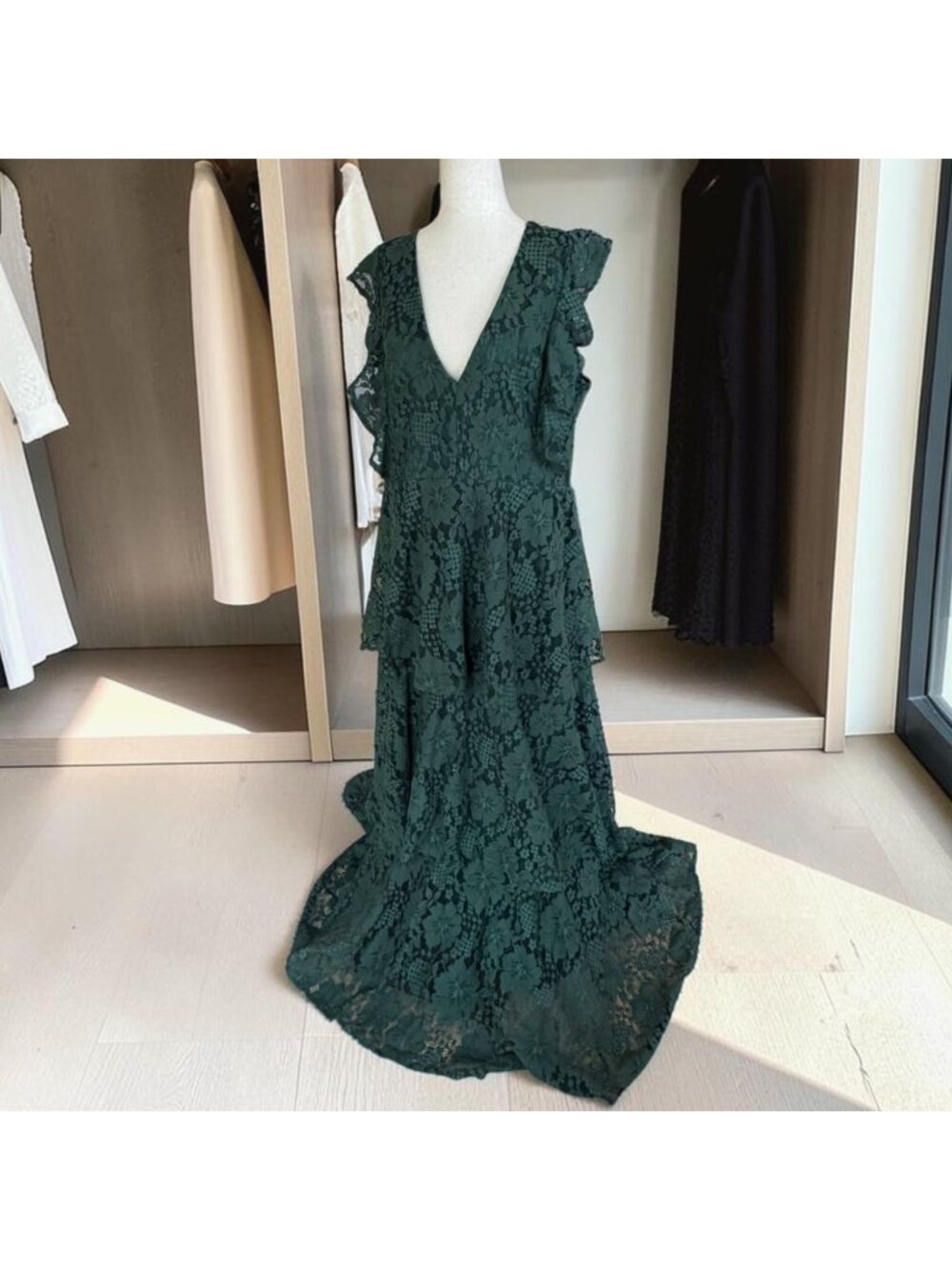 Lulus Molinetto Forest Green Lace Ruffled Tiered Sleeveless Maxi Dress XL 1X - Picture 3 of 9